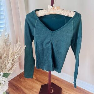 New Balance Teal Long Sleeve V-Neck Top